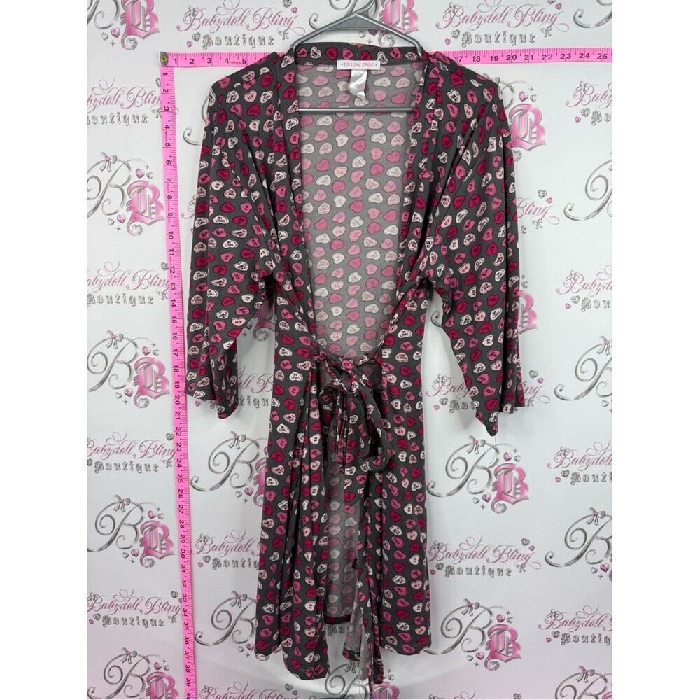 Pillow talk robe love hearts Kimono Robe with Pink and Gray Heart Print